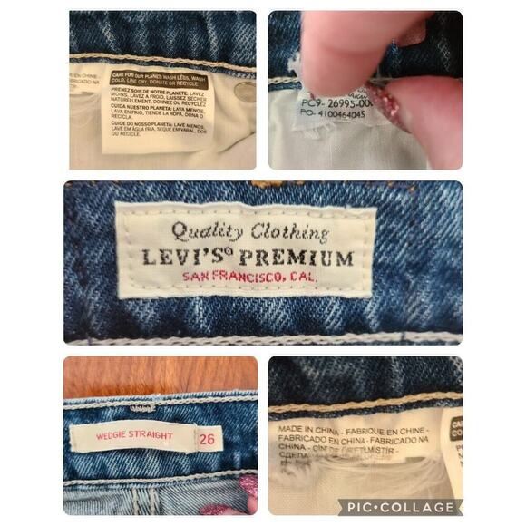 Levi's Wedgie Straight Jeans Sz‎ 26 Button Fly Distressed 90s Retro Boho Logo - Picture 11 of 11